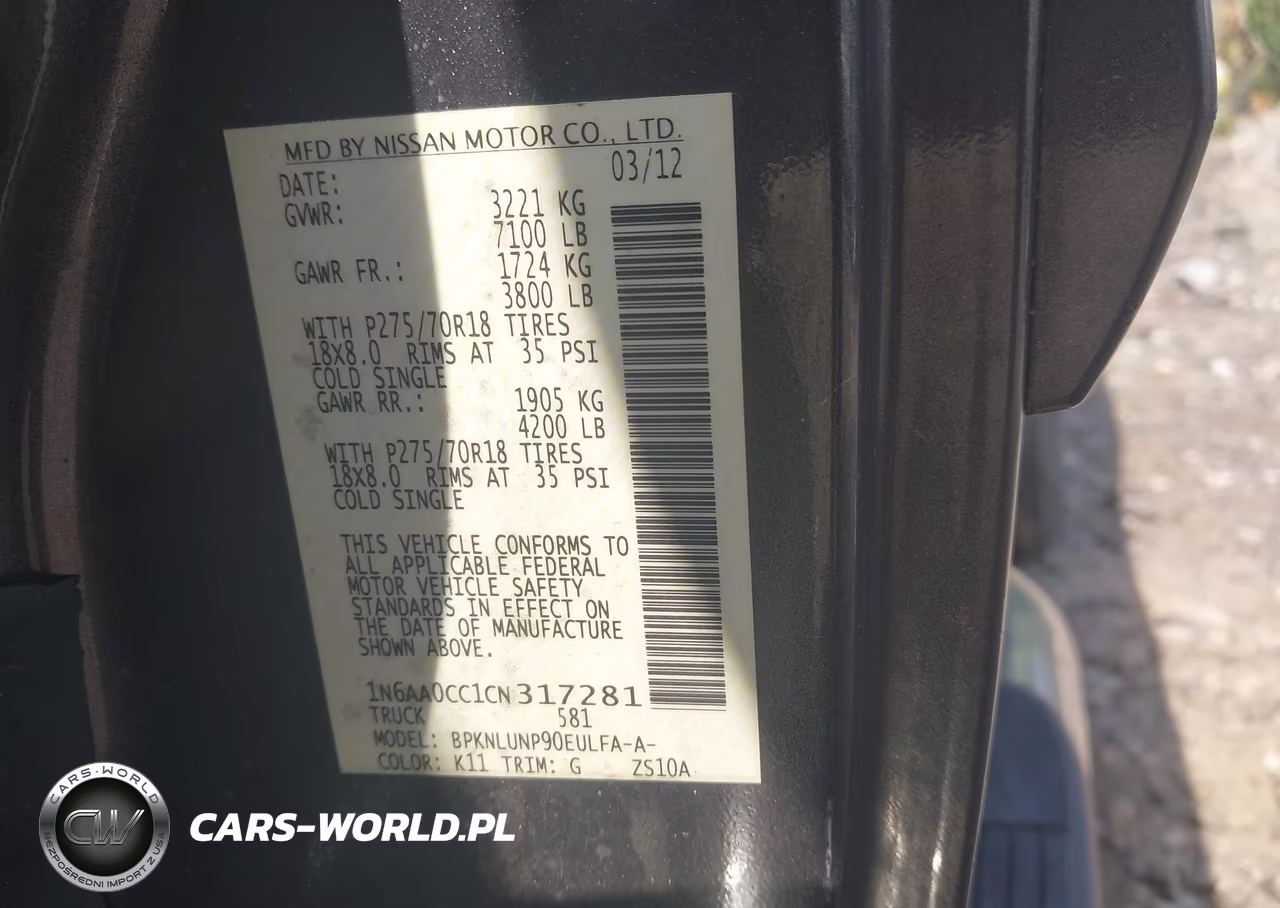 2012 Nissan Titan Pro-4X VIN:1N6AA0CC1CN317281 - 9