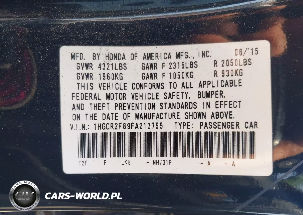 2015 Honda Accord Ex-L VIN:1HGCR2F89FA213755 - 9