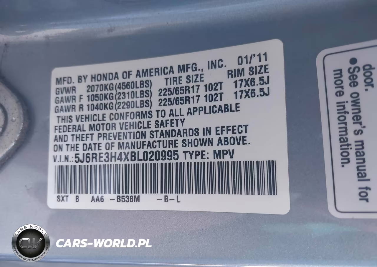 2011 Honda Cr-V Se VIN:5J6RE3H4XBL020995 - 9
