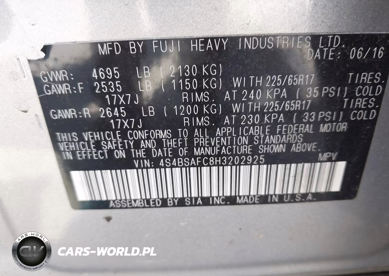 2017 Subaru Outback 2.5I Premium VIN:4S4BSAFC8H3202925 - 9