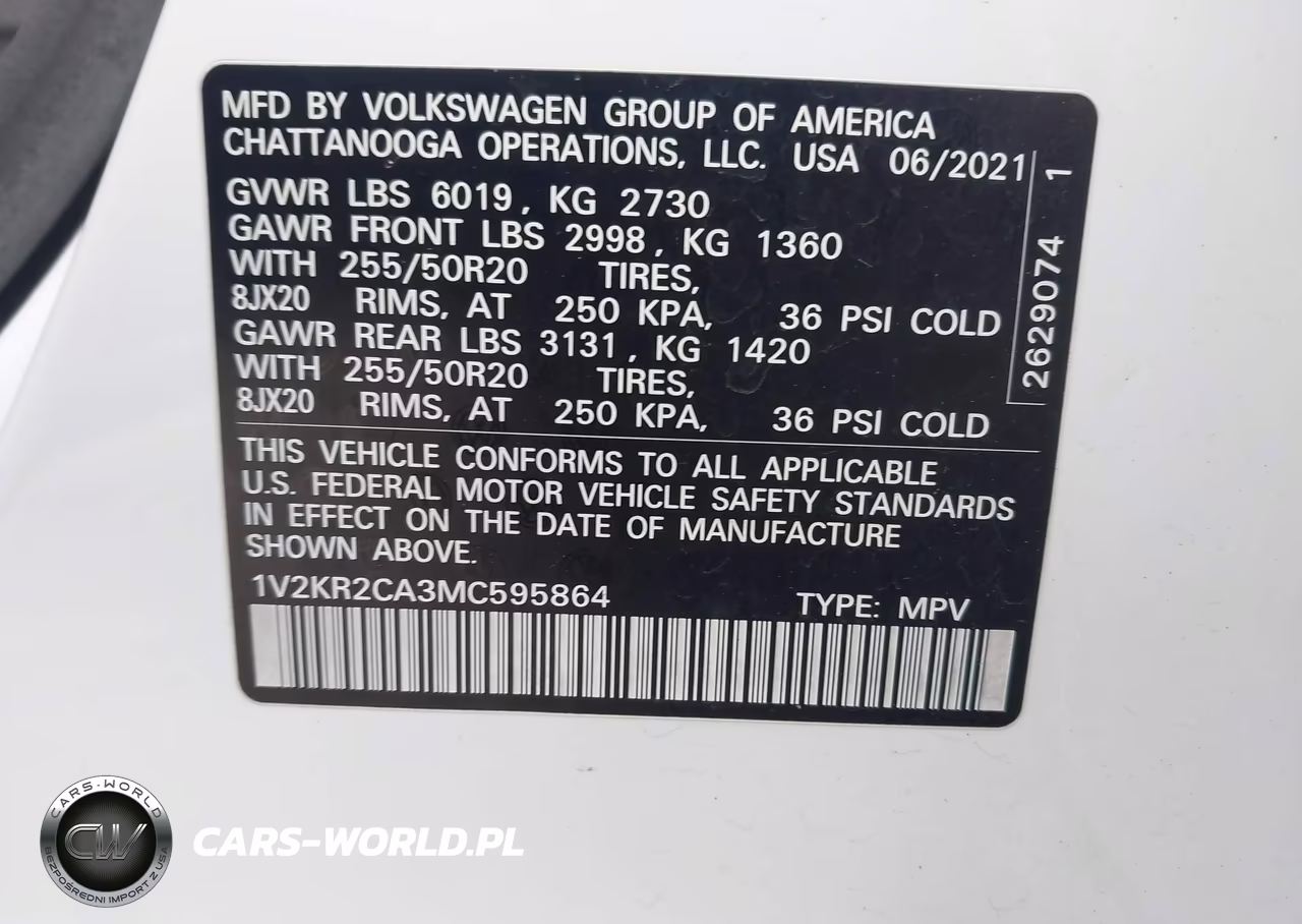 2021 Volkswagen Atlas 3.6L V6 Se W-Technology VIN:1V2KR2CA3MC595864 - 9
