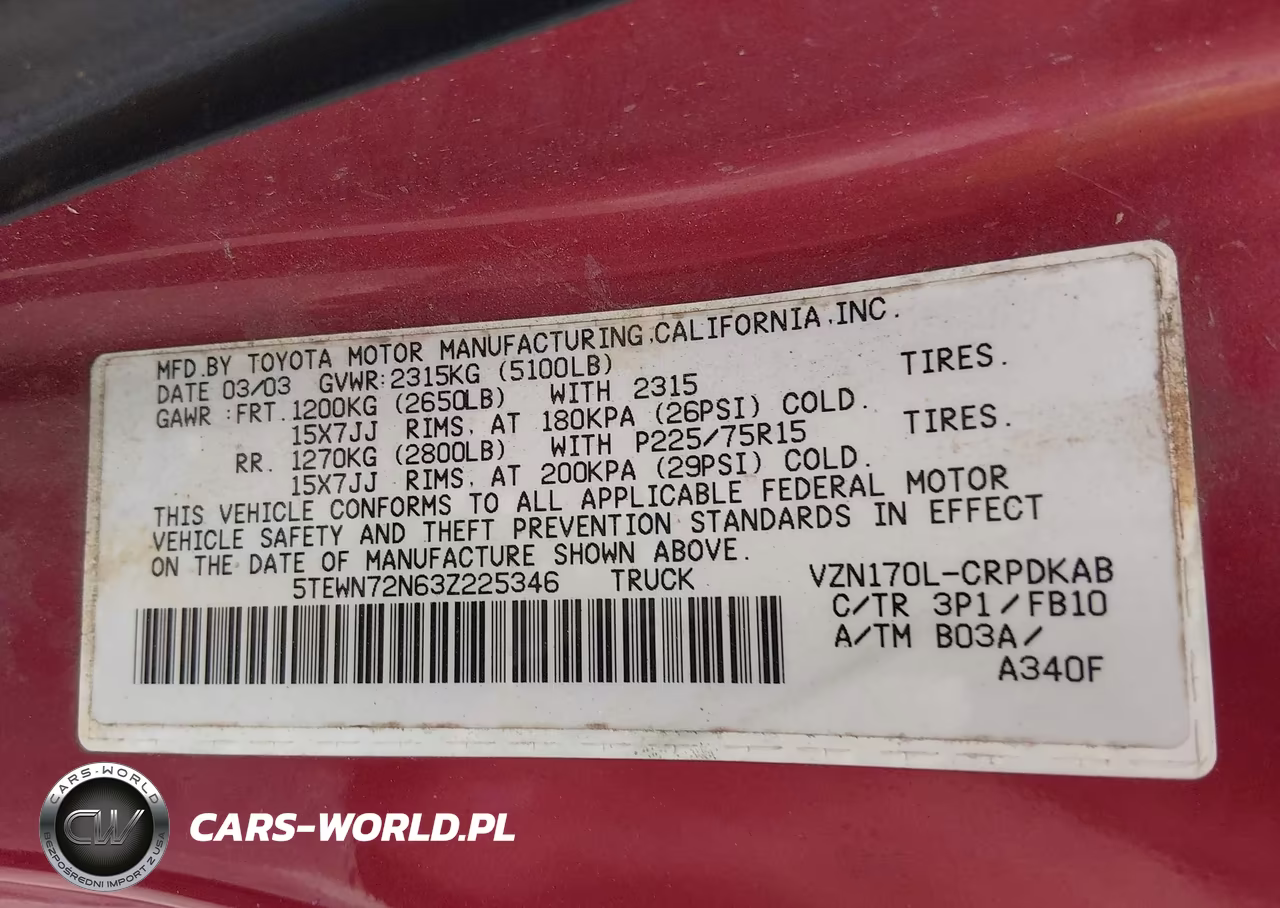 2003 Toyota Tacoma Base V6 VIN:5TEWN72N63Z225346 - 9
