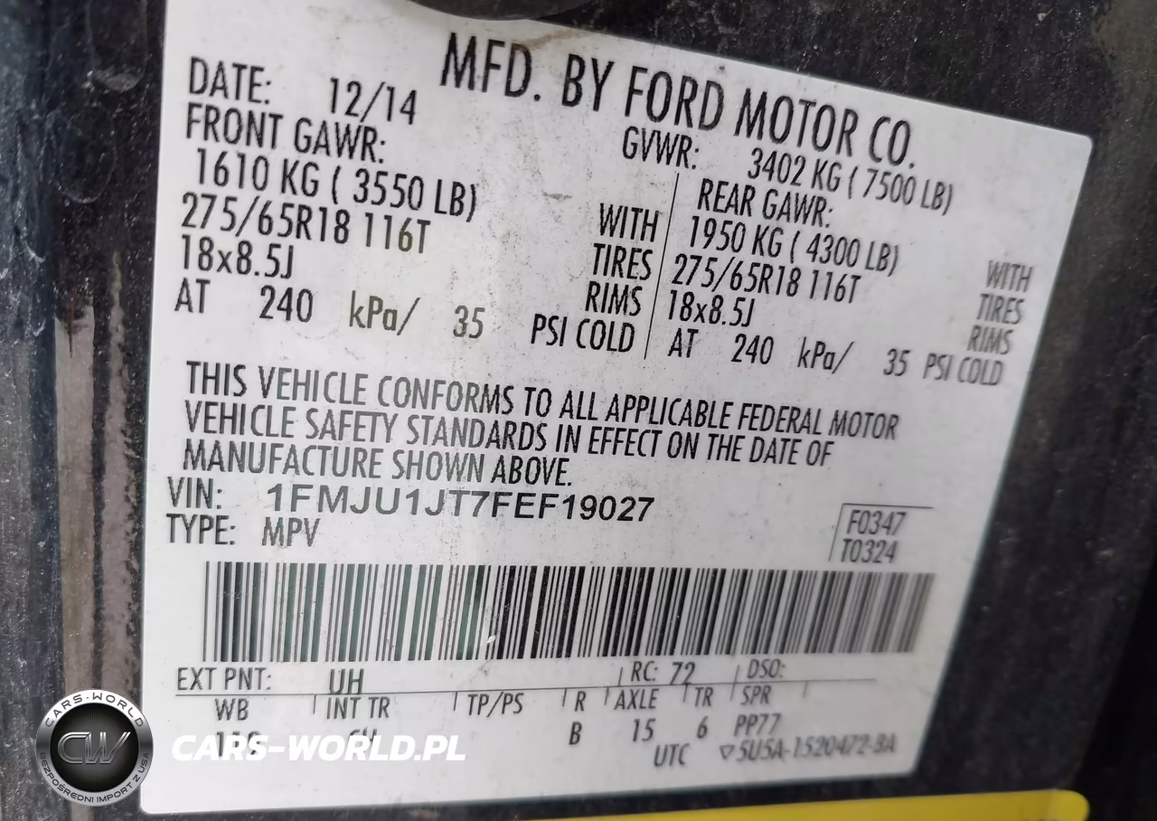 2015 Ford Expedition Xlt VIN:1FMJU1JT7FEF19027 - 9