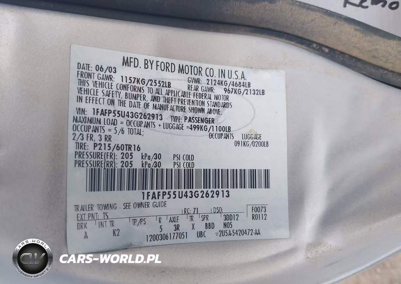 2003 Ford Taurus VIN:1FAFP55U43G262913 - 9