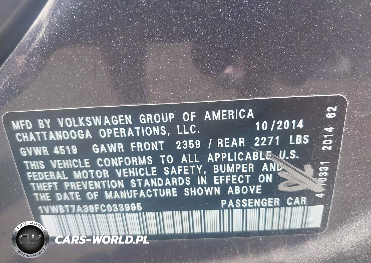 2015 Volkswagen Passat 1.8T Se VIN:1VWBT7A38FC033995 - 9