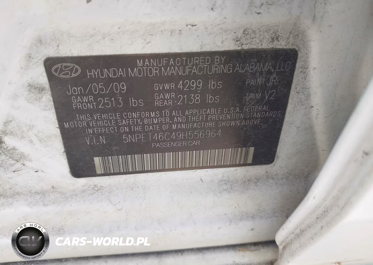 2009 Hyundai Sonata Gls VIN:5NPET46C49H556964 - 9