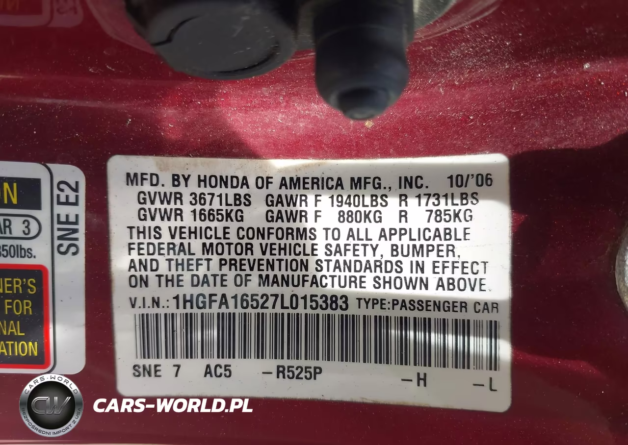 2007 Honda Civic Lx VIN:1HGFA16527L015383 - 9