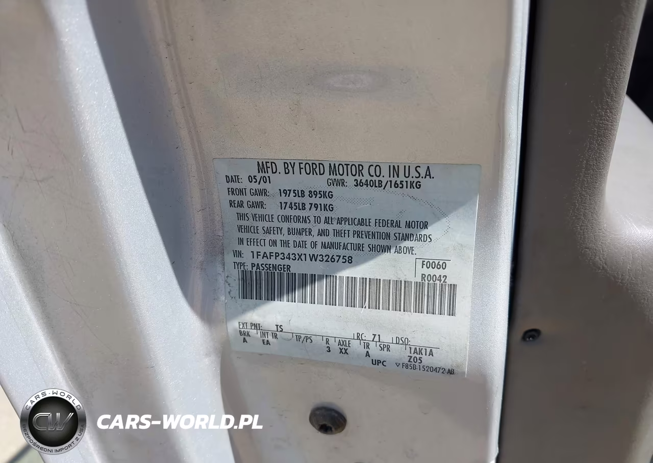 2001 Ford Focus Se VIN:1FAFP343X1W326758 - 9
