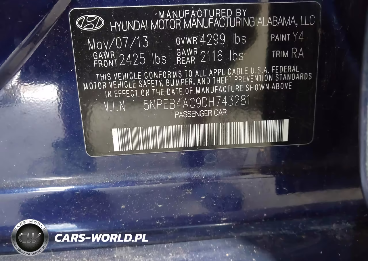 2013 Hyundai Sonata Gls VIN:5NPEB4AC9DH743281 - 9