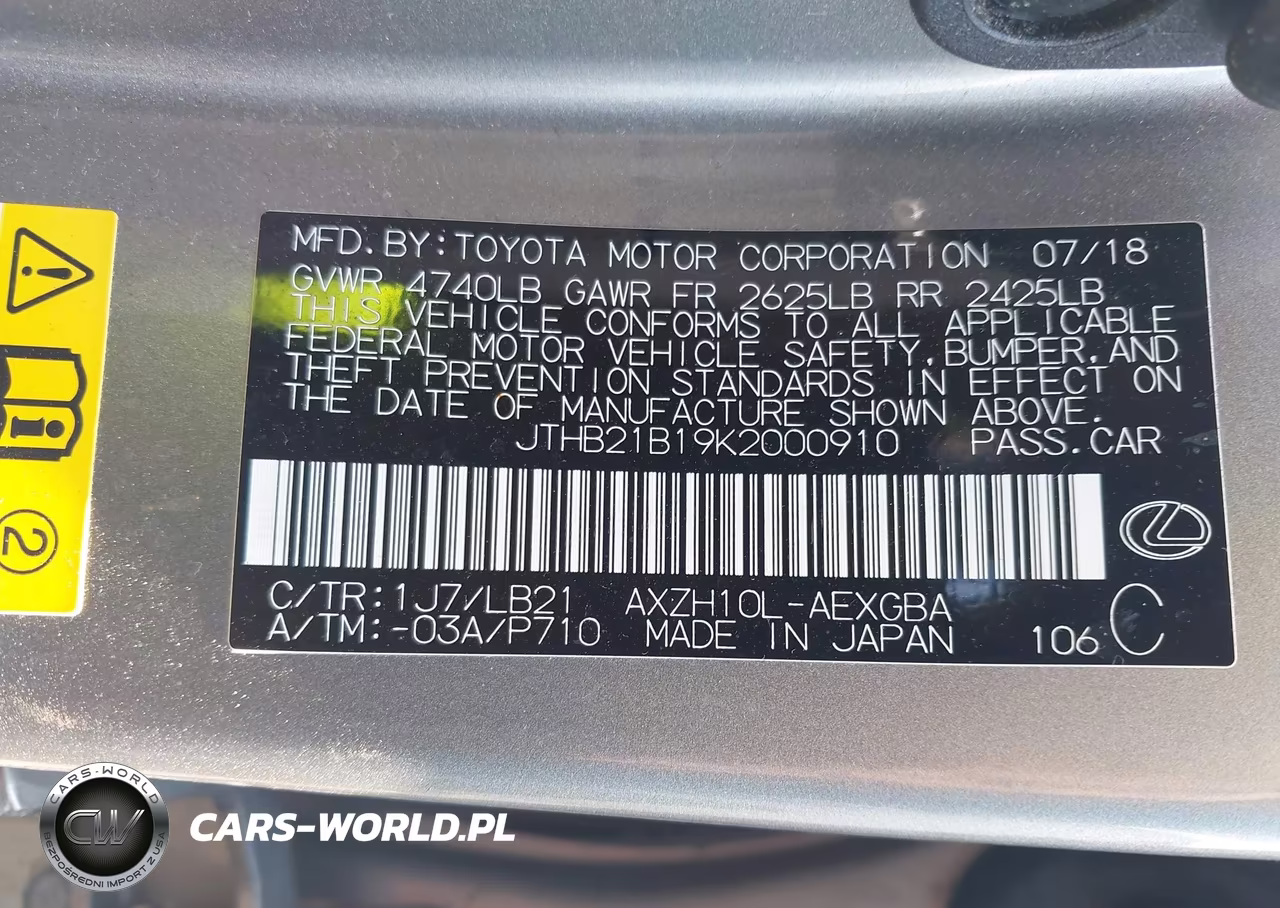 2019 Lexus Es 300H Luxury VIN:JTHB21B19K2000910 - 9