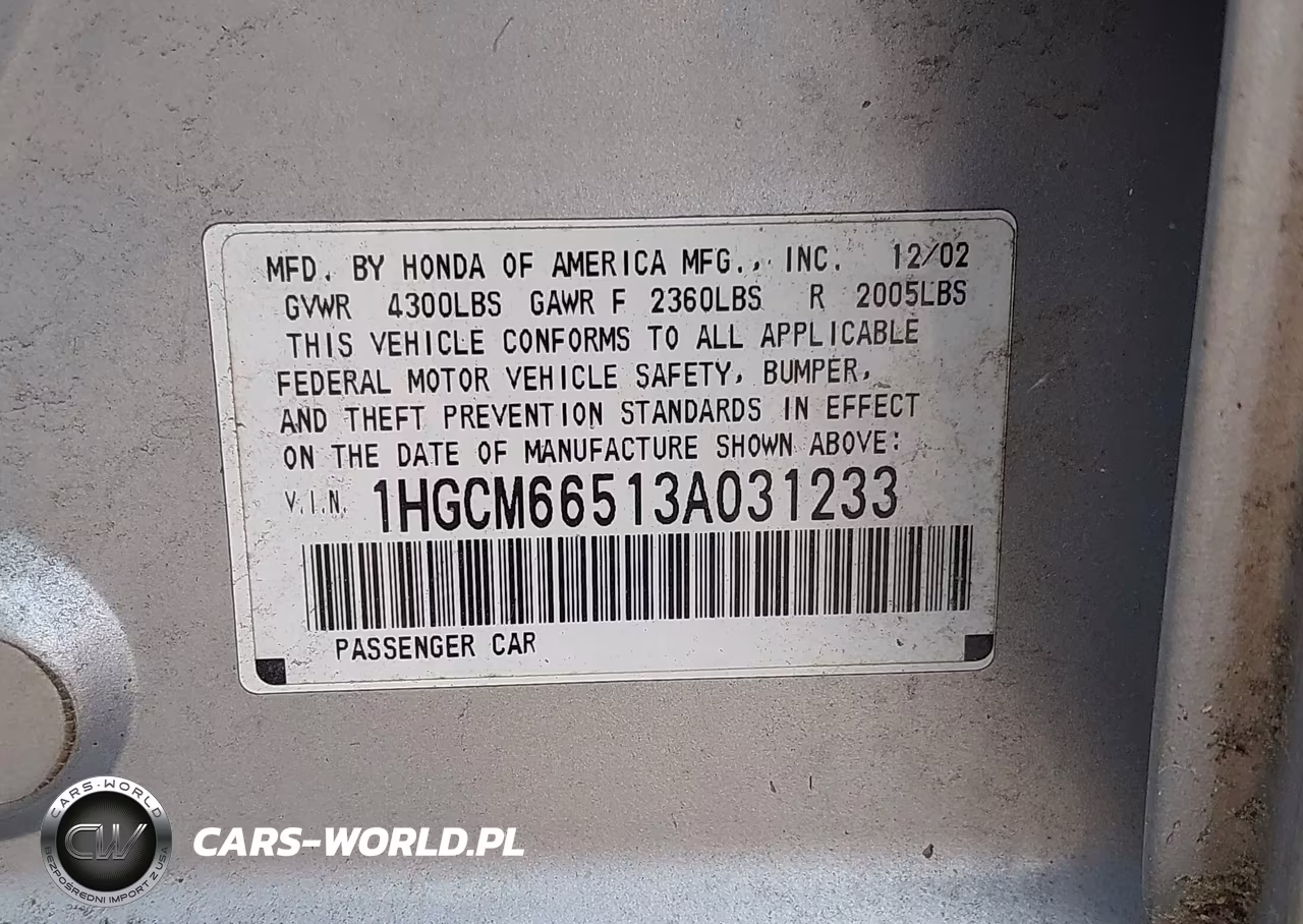 2003 Honda Accord Sdn Ex VIN:1HGCM66513A031233 - 9