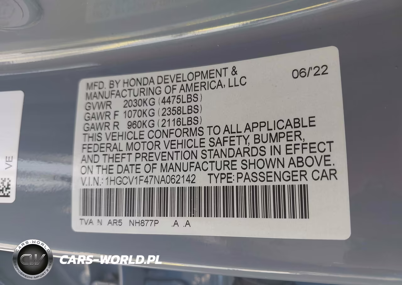 2022 Honda Accord Sport Special Edition VIN:1HGCV1F47NA062142 - 9