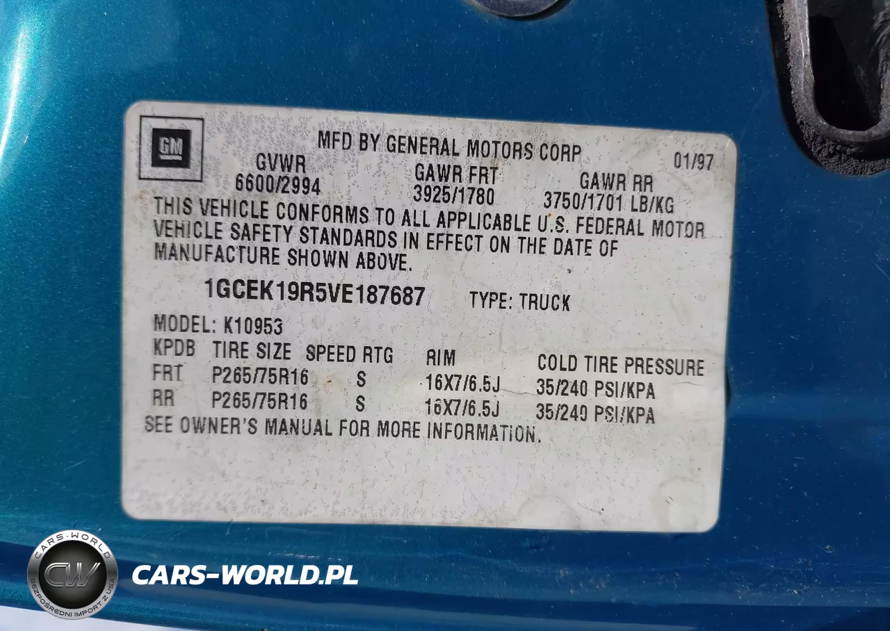 1997 Chevrolet K1500 Fleetside VIN:1GCEK19R5VE187687 - 9