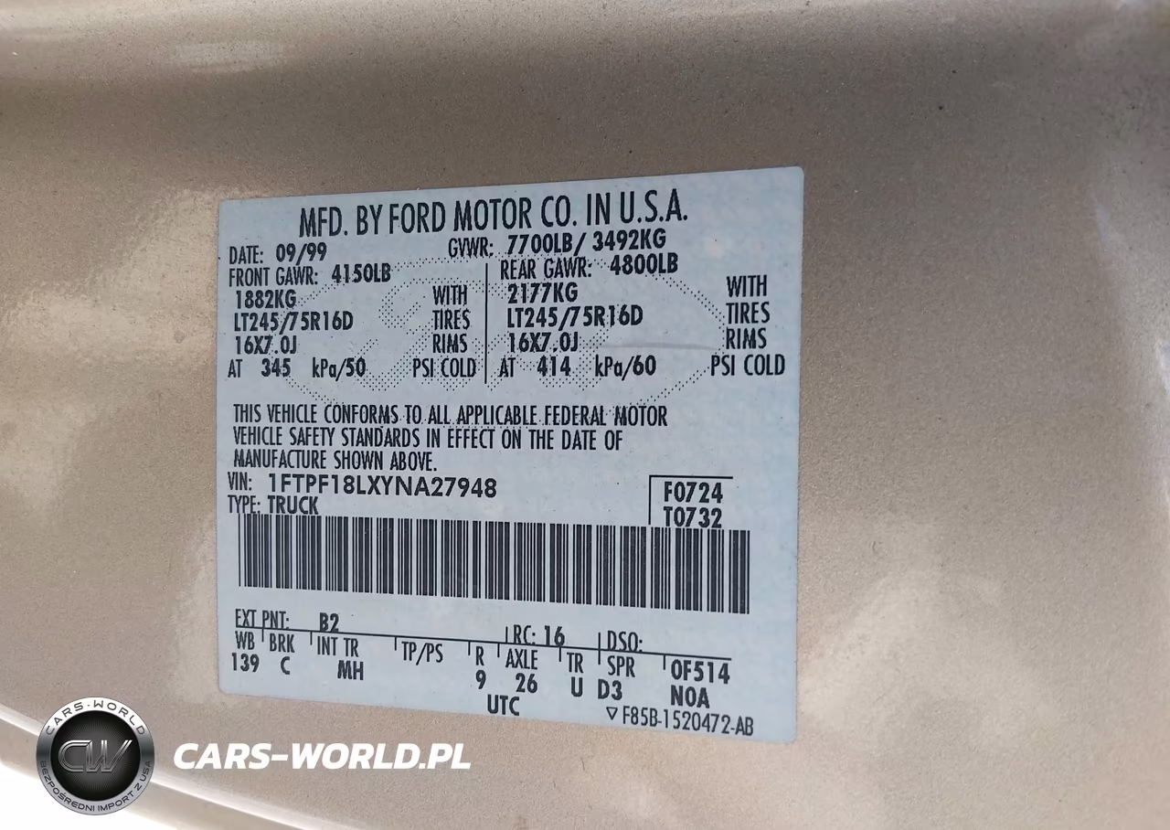 2000 Ford F-150 Work Series-Xl-Xlt VIN:1FTPF18LXYNA27948 - 9