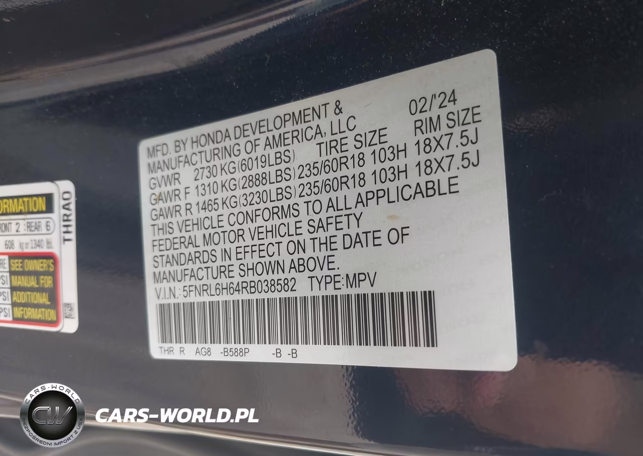 2024 Honda Odyssey Ex-L VIN:5FNRL6H64RB038582 - 9