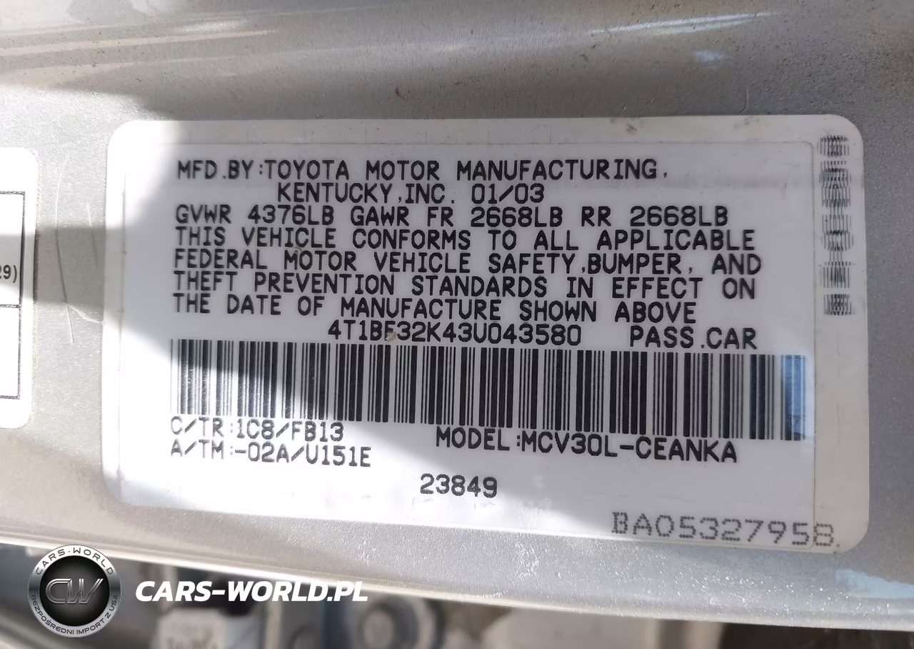 2003 Toyota Camry Le V6 VIN:4T1BF32K43U043580 - 9