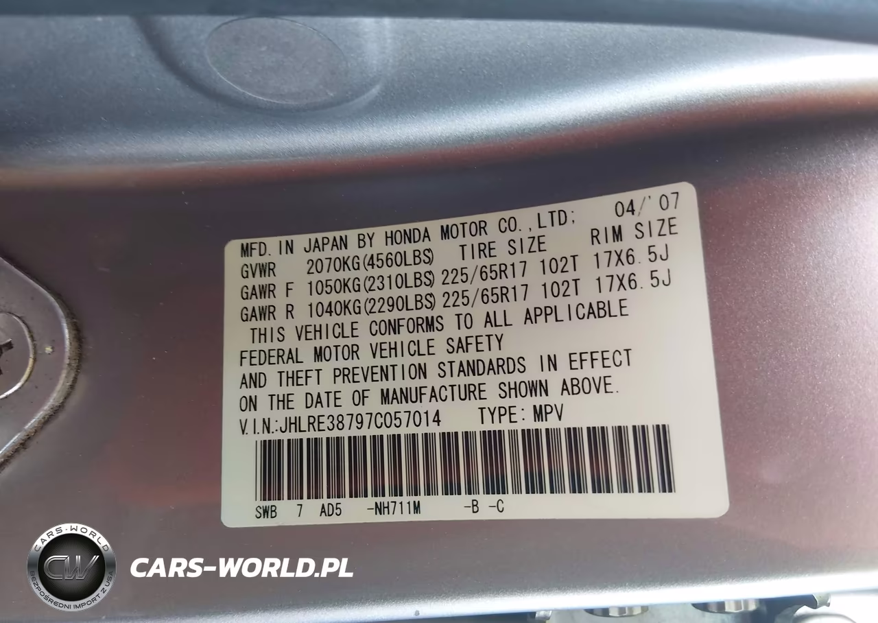 2007 Honda Cr-V Ex-L VIN:JHLRE38797C057014 - 9