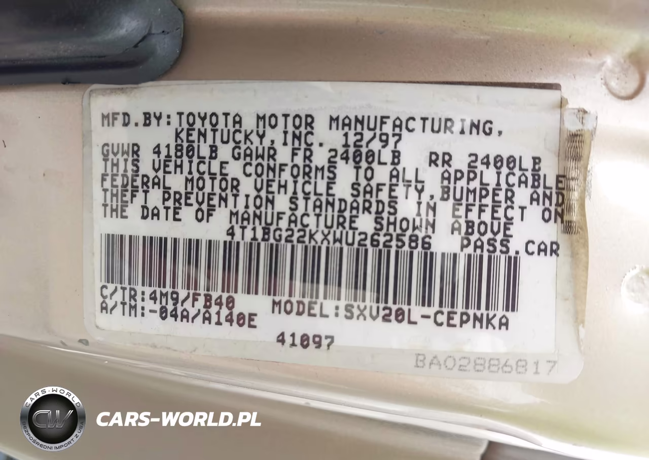 1998 Toyota Camry Le VIN:4T1BG22KXWU262586 - 9
