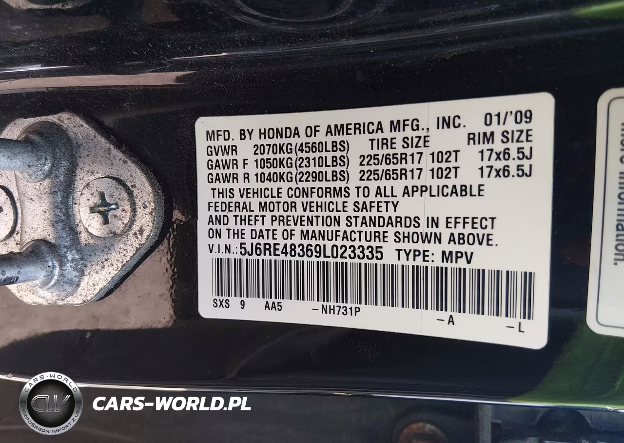 2009 Honda Cr-V Lx VIN:5J6RE48369L023335 - 9