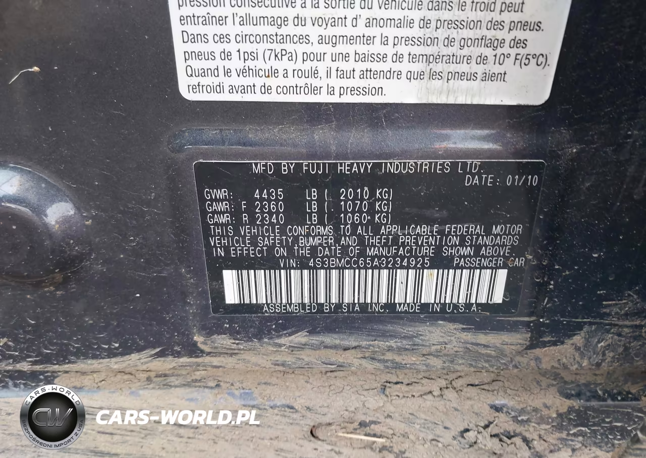 2010 Subaru Legacy 2.5I Premium VIN:4S3BMCC65A3234925 - 9