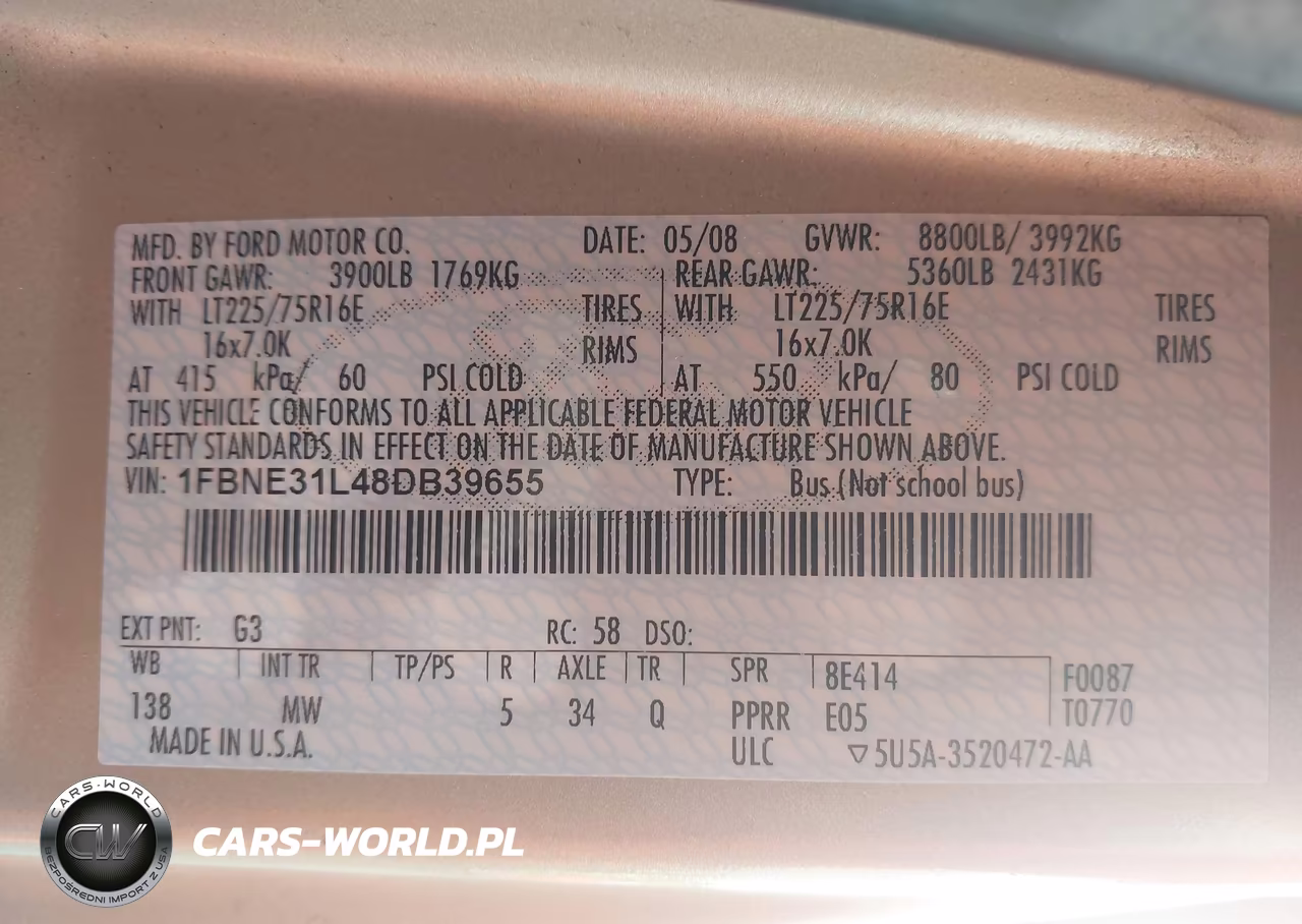 2008 Ford E-350 Super Duty Xl-Xlt VIN:1FBNE31L48DB39655 - 9