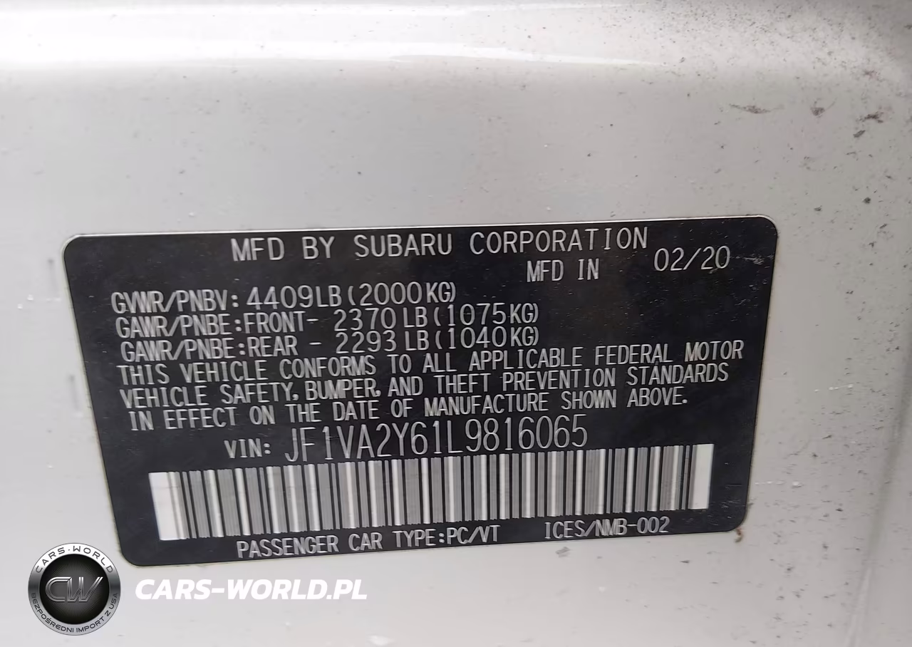 2020 Subaru Wrx Sti Limited VIN:JF1VA2Y61L9816065 - 9