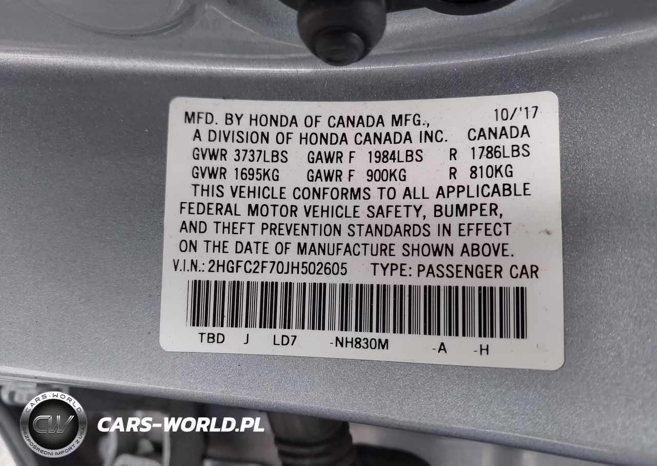 2018 Honda Civic Ex VIN:2HGFC2F70JH502605 - 9