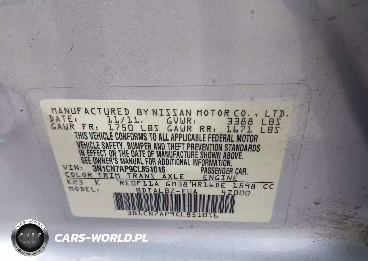 2012 Nissan Versa 1.6 Sv VIN:3N1CN7AP9CL851016 - 9