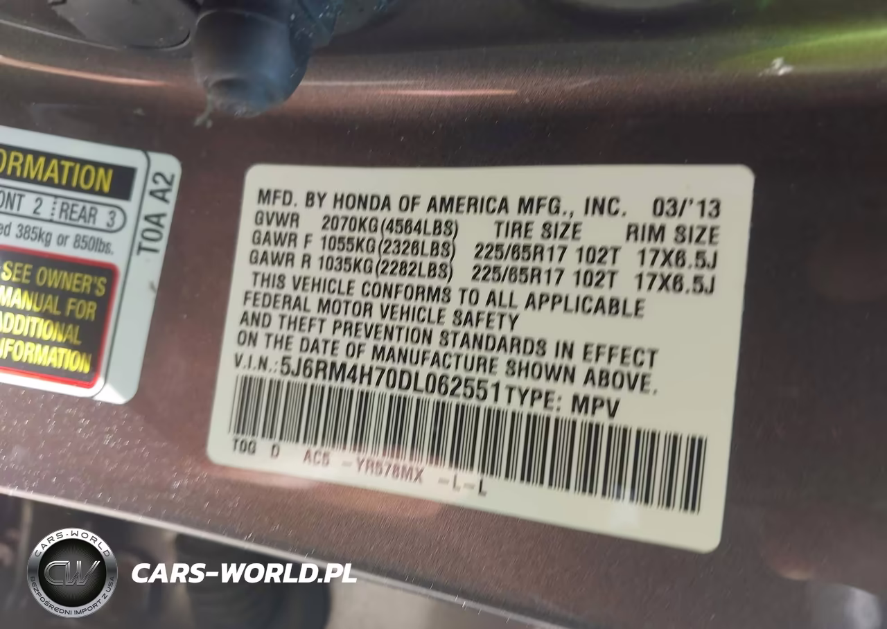 2013 Honda Cr-V Ex-L VIN:5J6RM4H70DL062551 - 9
