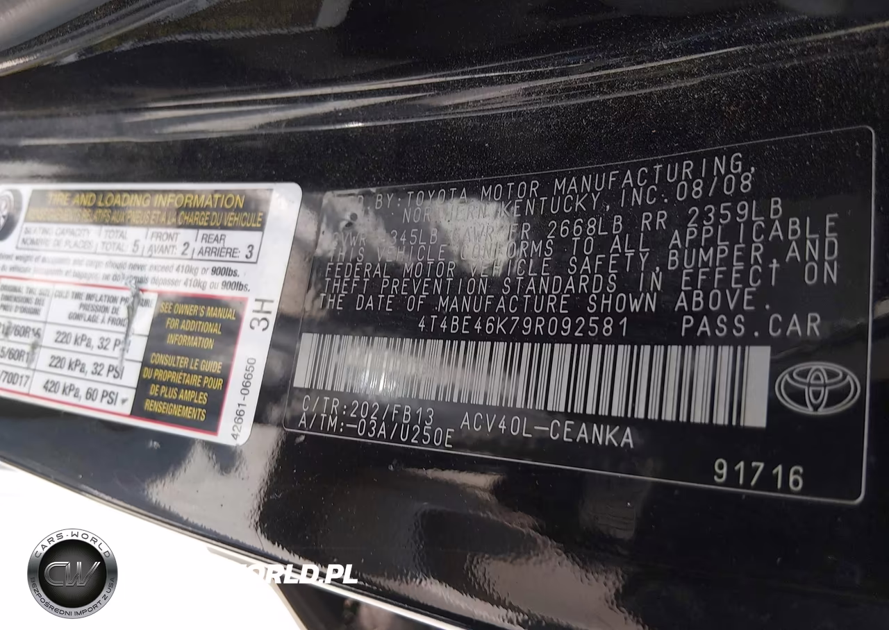 2009 Toyota Camry Le VIN:4T4BE46K79R092581 - 9