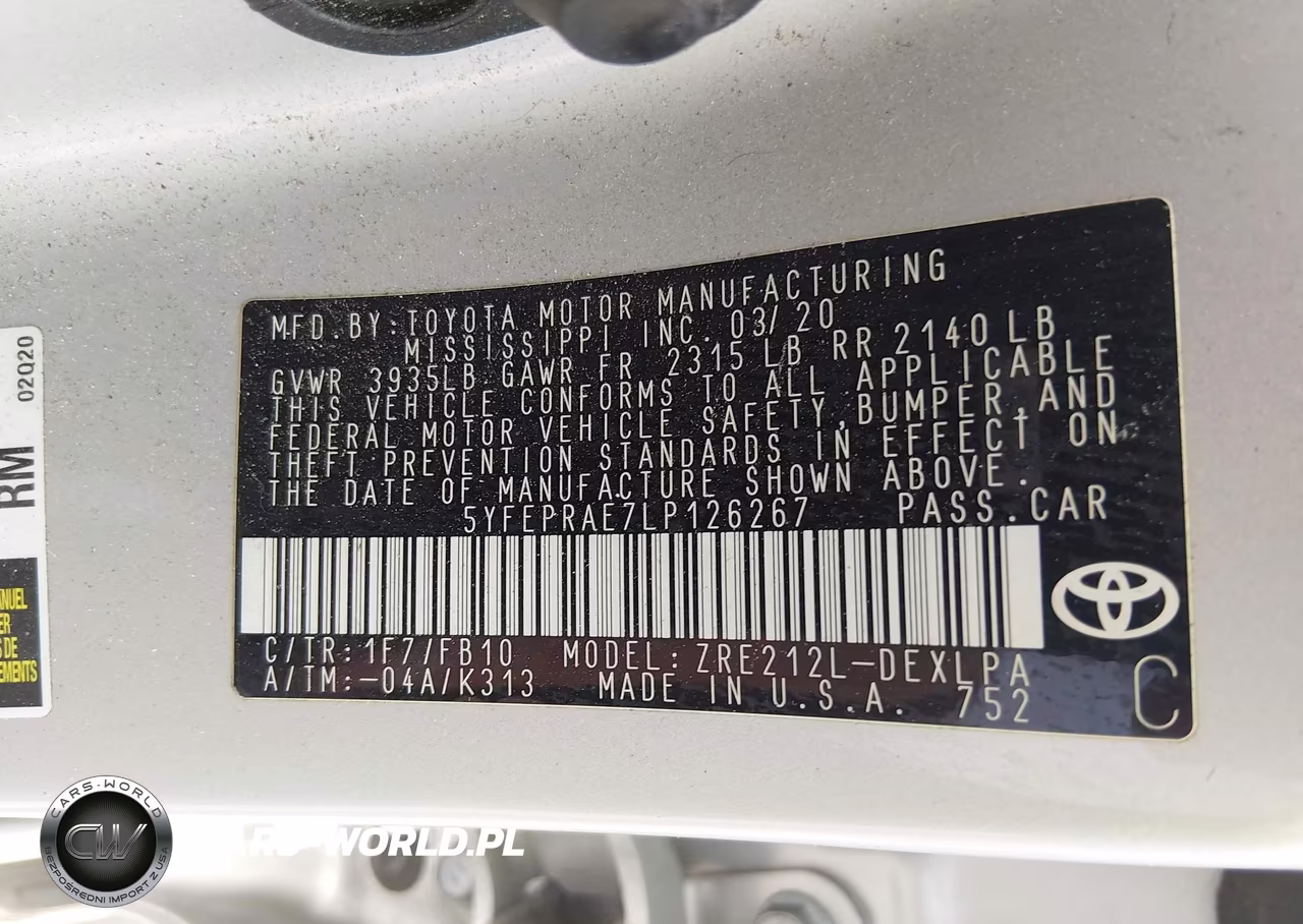 2020 Toyota Corolla Le VIN:5YFEPRAE7LP126267 - 9