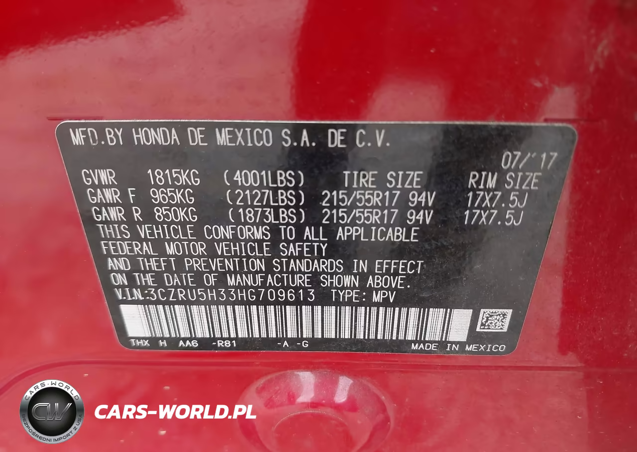 2017 Honda Hr-V Lx VIN:3CZRU5H33HG709613 - 9