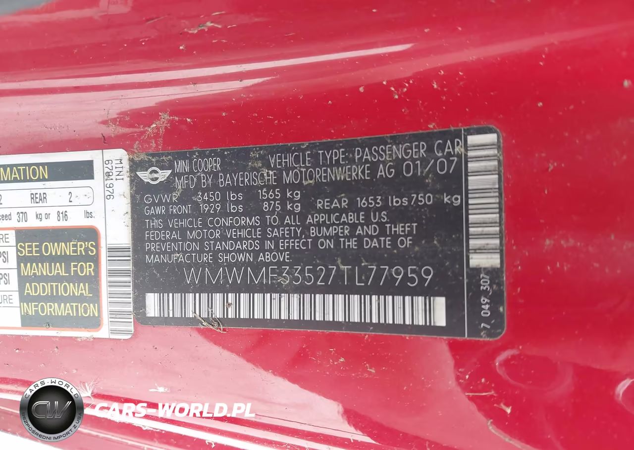 2007 Mini Cooper VIN:WMWMF33527TL77959 - 9