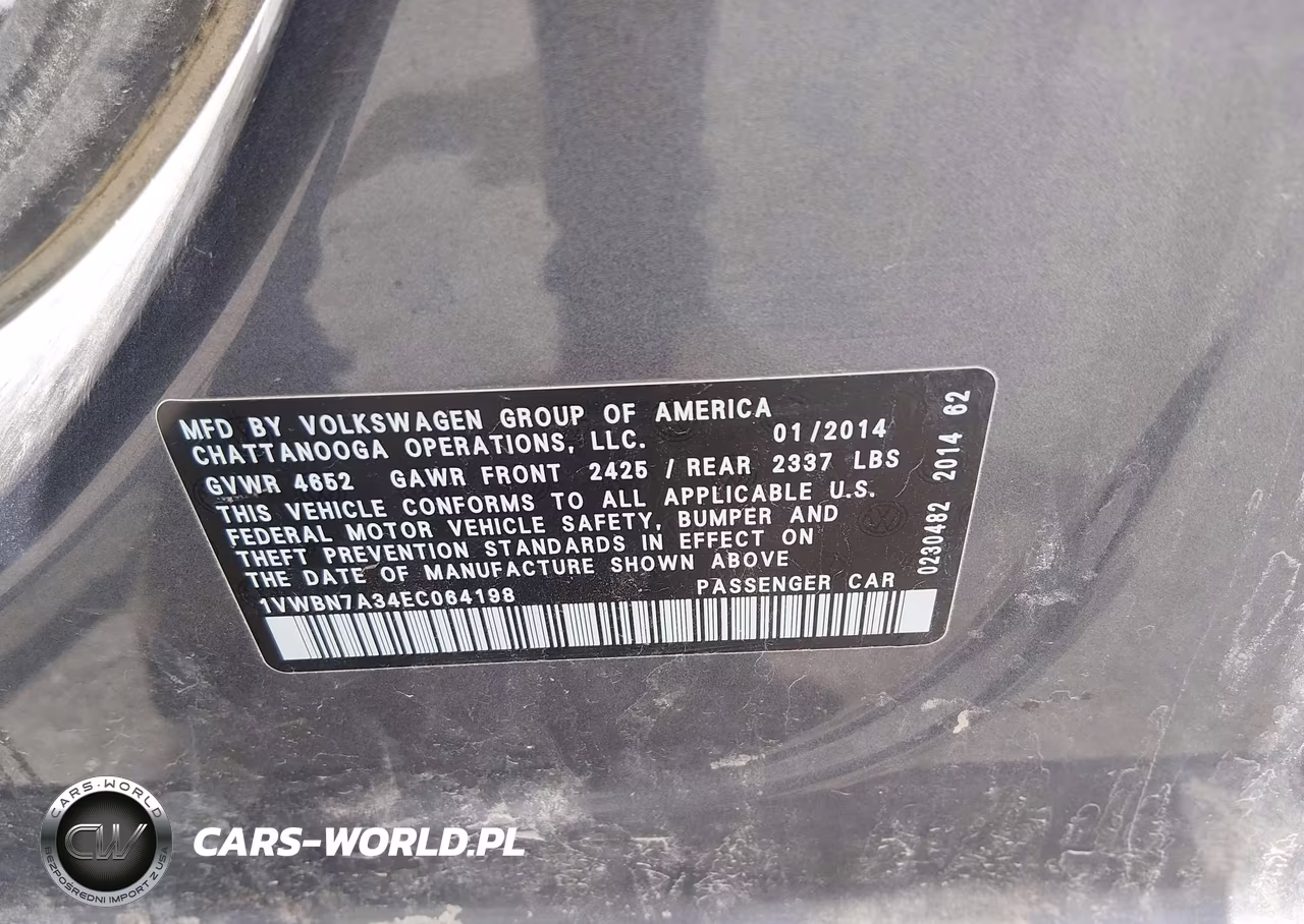 2014 Volkswagen Passat 2.0L Tdi Se VIN:1VWBN7A34EC064198 - 9