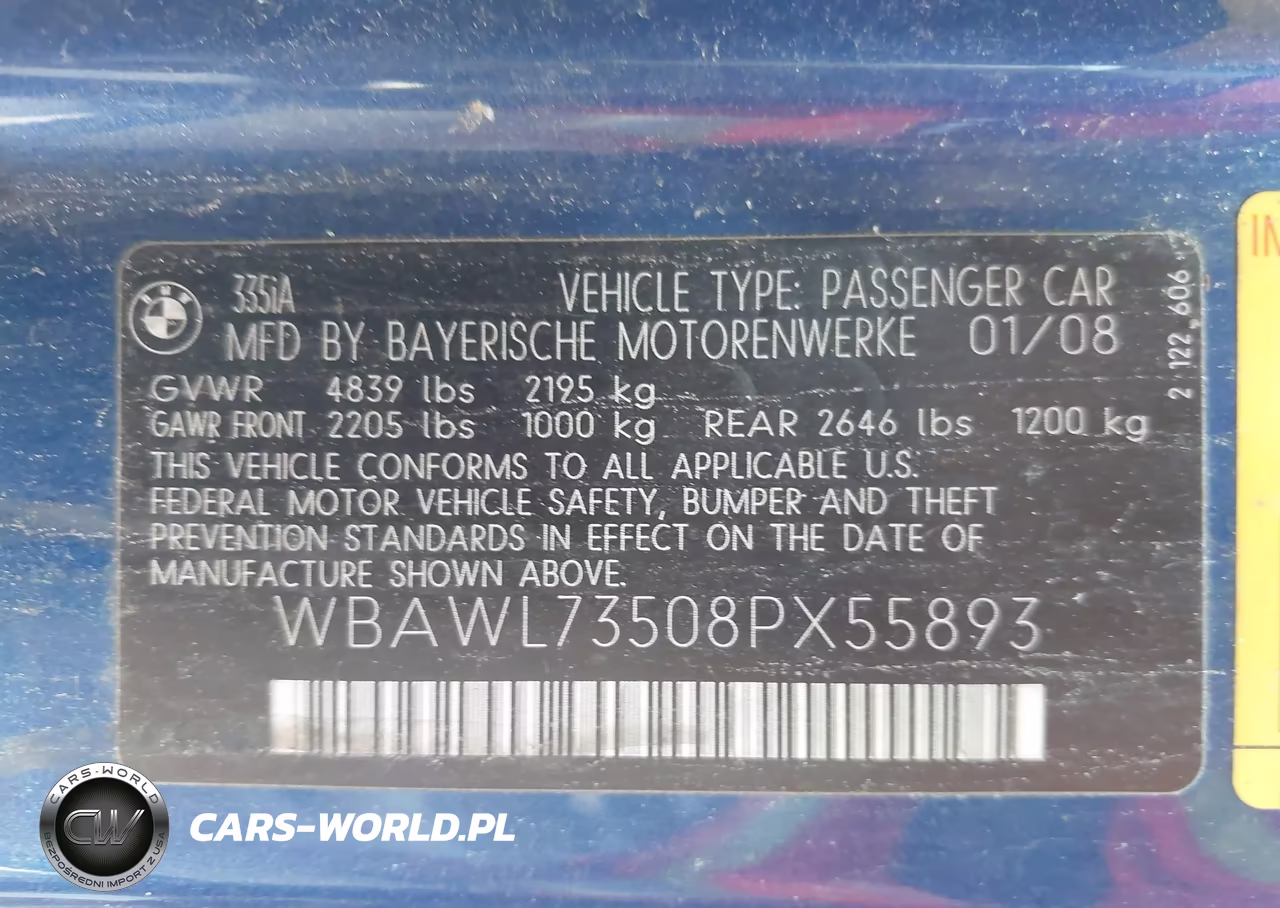 2008 BMW 335I VIN:WBAWL73508PX55893 - 9
