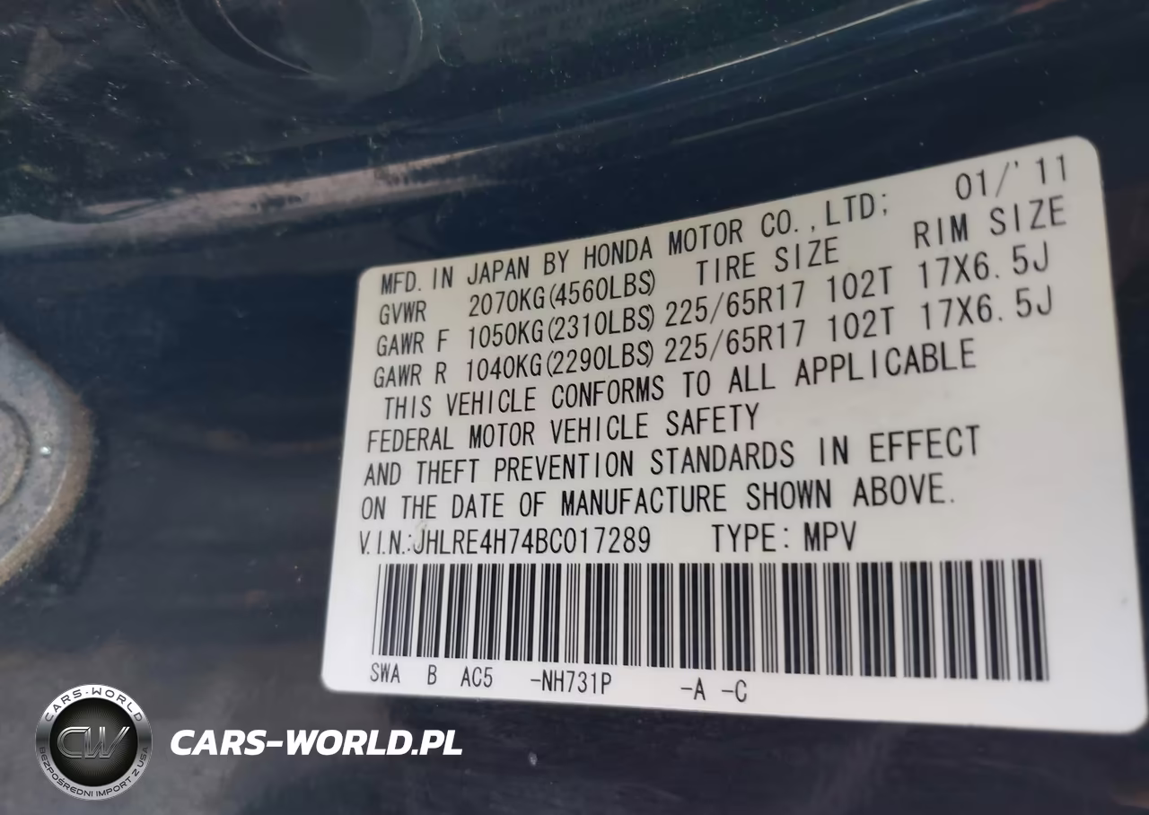 2011 Honda Cr-V Ex-L VIN:JHLRE4H74BC017289 - 9