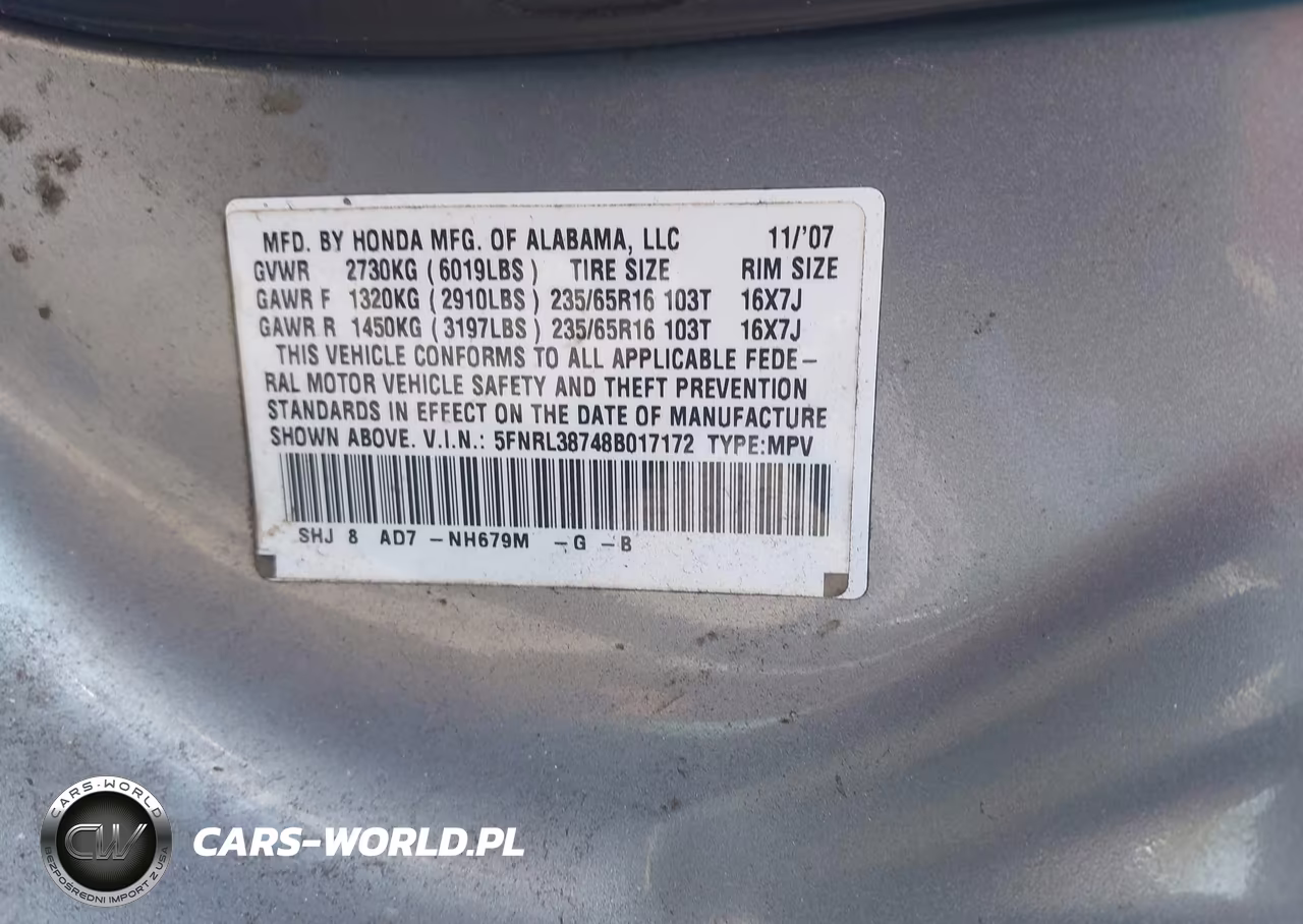 2008 Honda Odyssey Ex-L VIN:5FNRL38748B017172 - 9