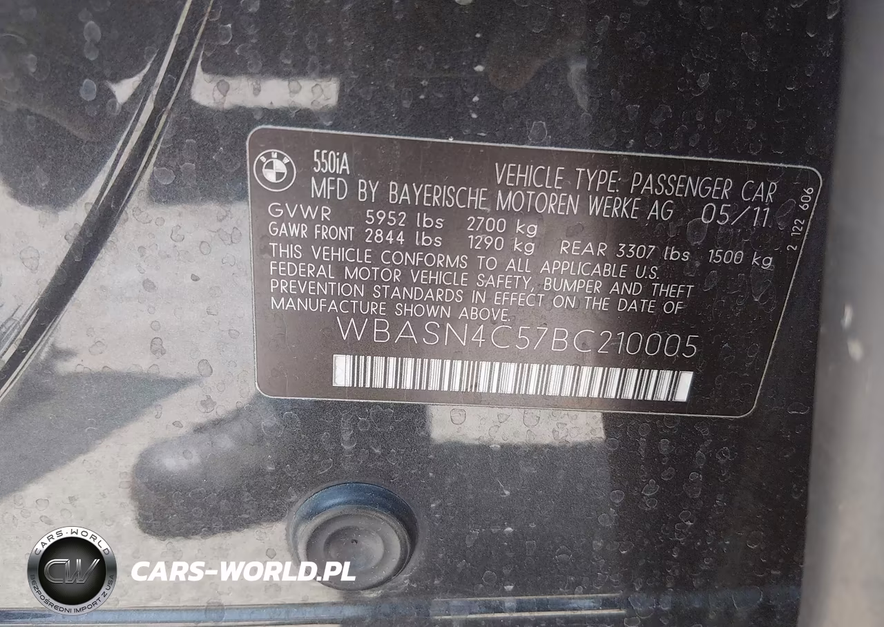 2011 BMW 550I Gran Turismo VIN:WBASN4C57BC210005 - 9