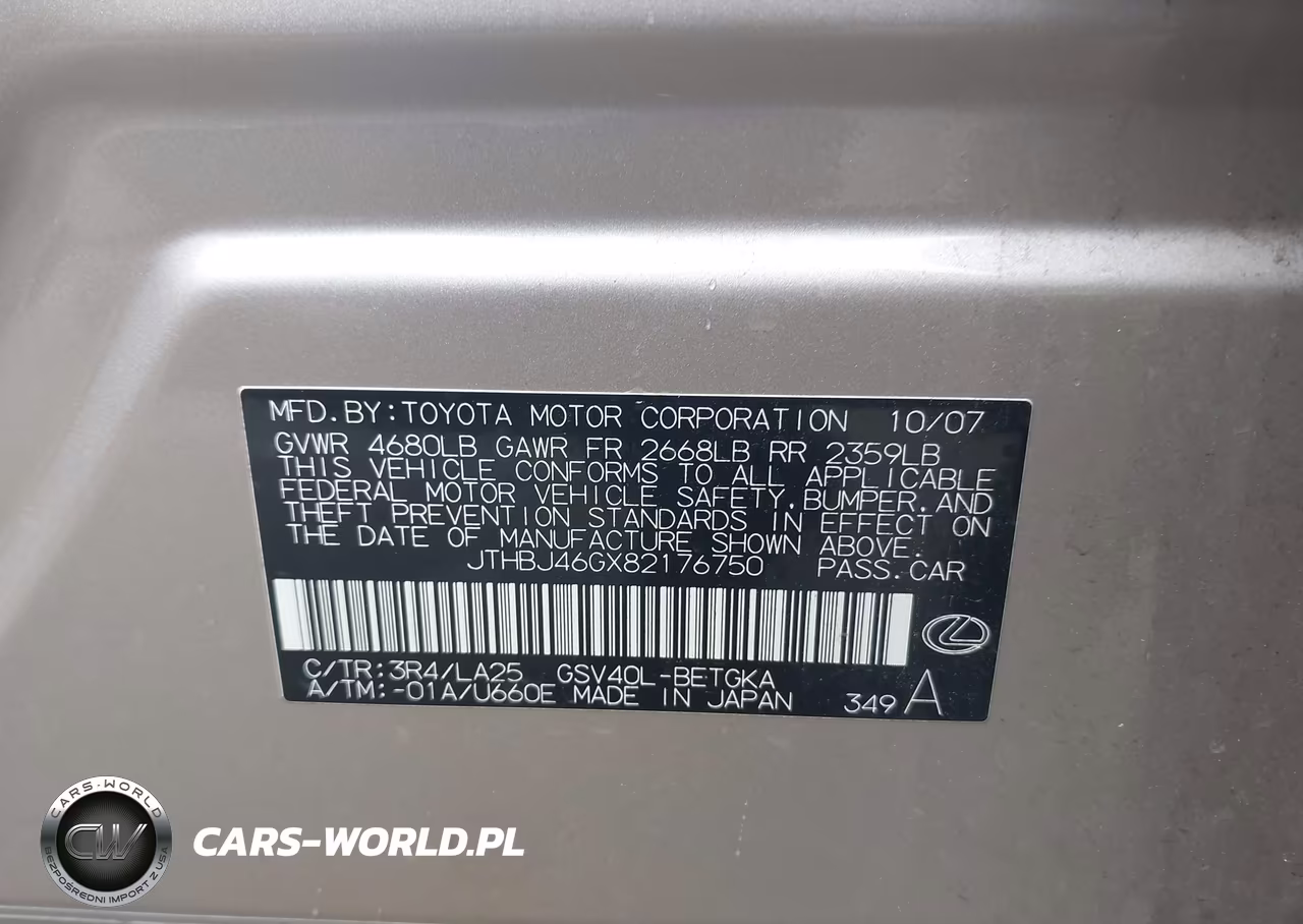 2008 Lexus Es 350 VIN:JTHBJ46GX82176750 - 9
