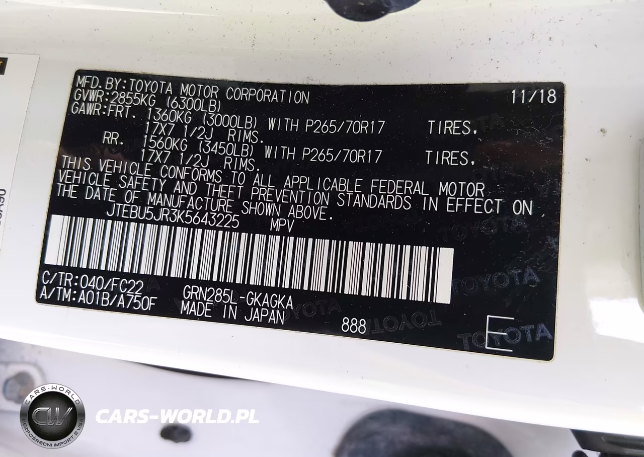 2019 Toyota 4Runner Trd Off Road VIN:JTEBU5JR3K5643225 - 9