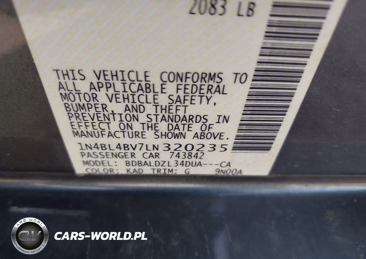 2020 Nissan Altima S Fwd VIN:1N4BL4BV7LN320235 - 9