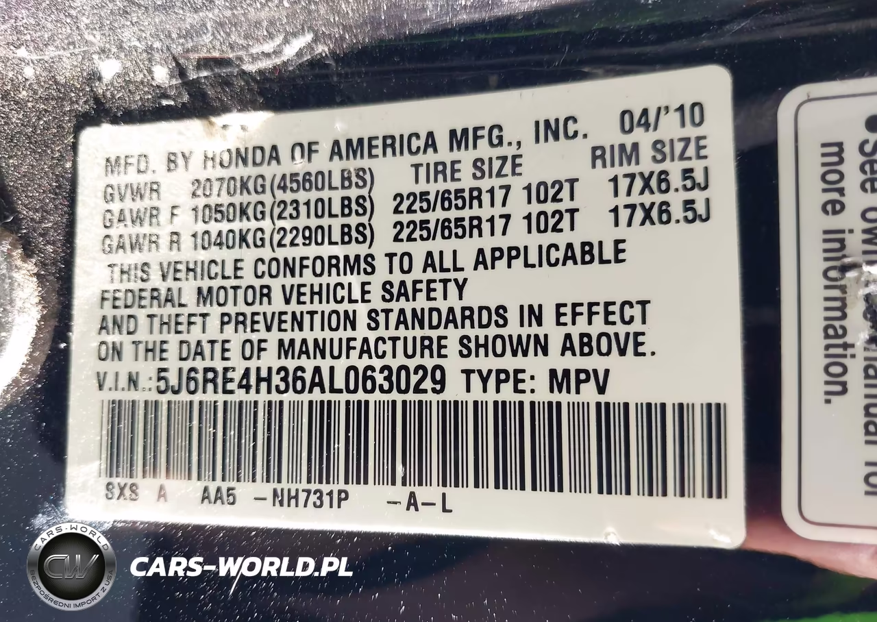 2010 Honda Cr-V Lx VIN:5J6RE4H36AL063029 - 9