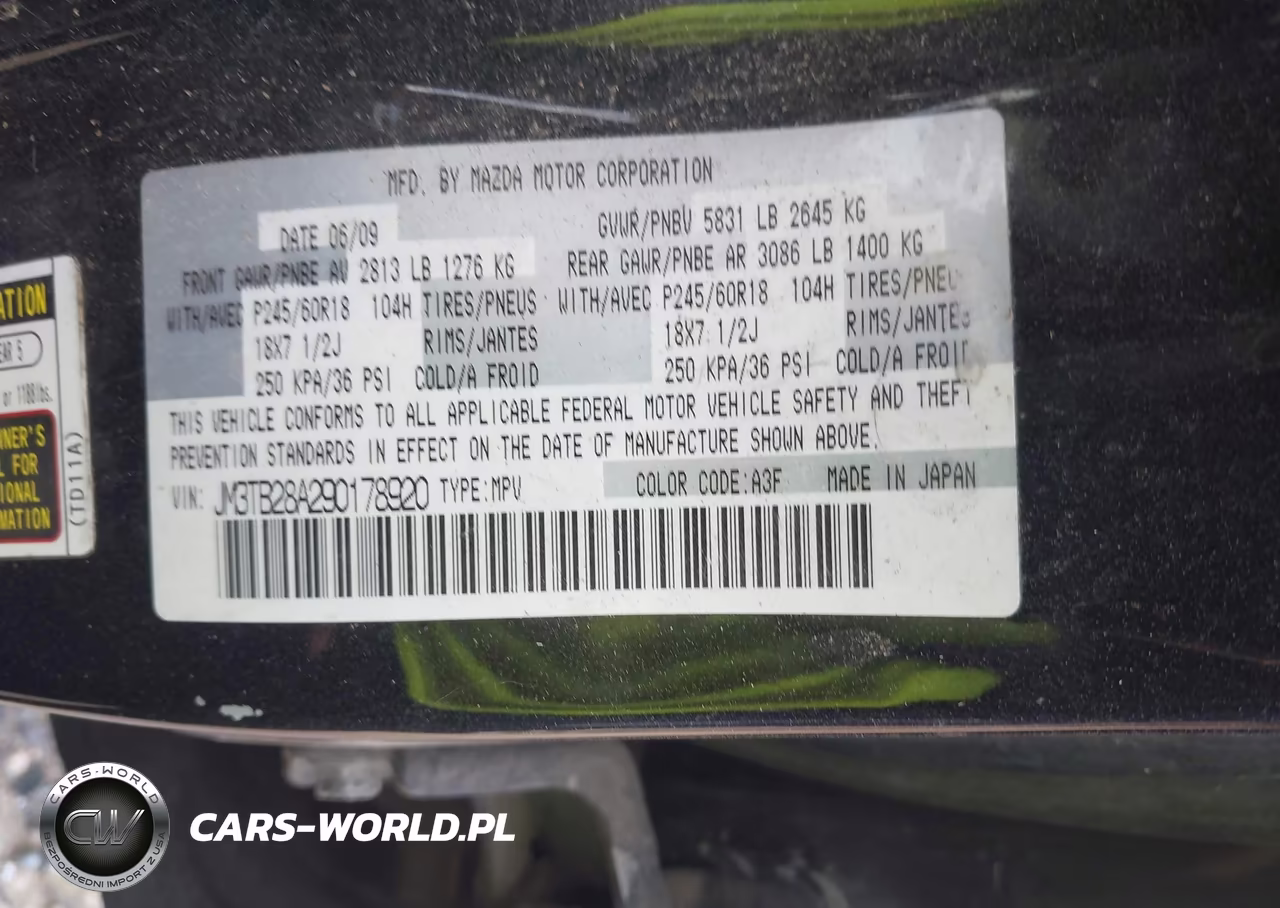 2009 Mazda Cx-9 Sport VIN:JM3TB28A290178920 - 9