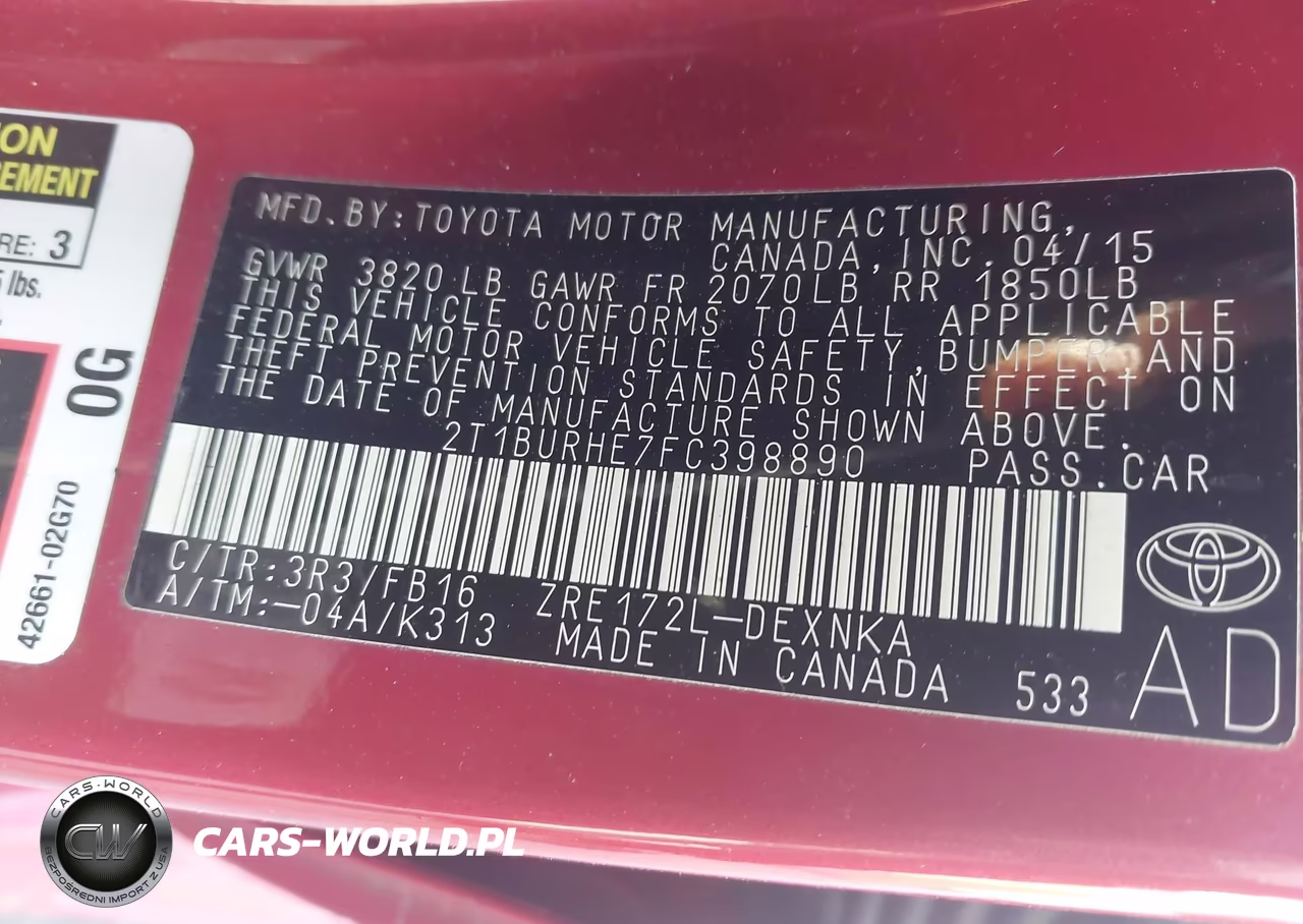 2015 Toyota Corolla Le VIN:2T1BURHE7FC398890 - 9