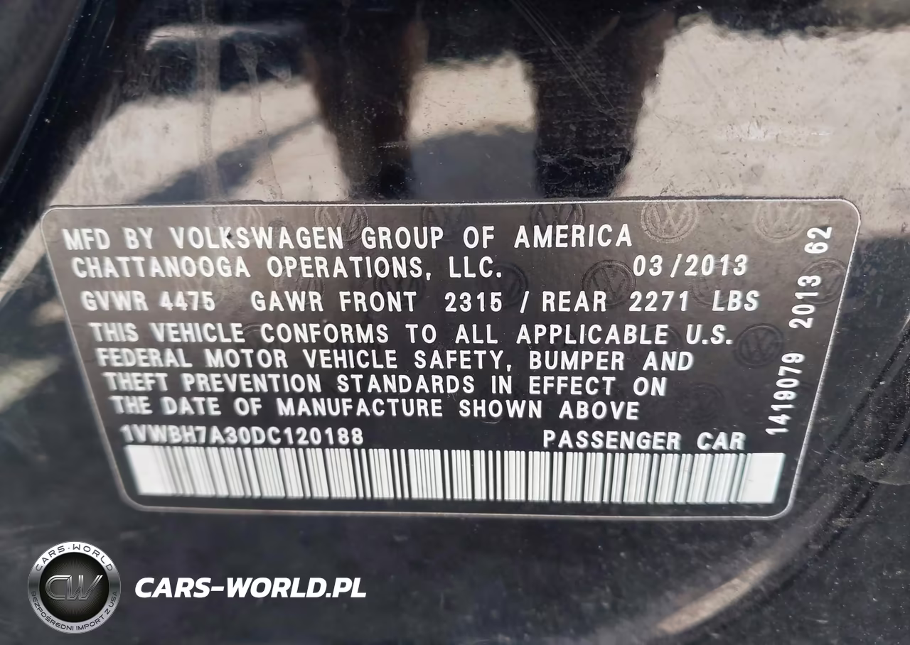 2013 Volkswagen Passat 2.5L Se VIN:1VWBH7A30DC120188 - 9