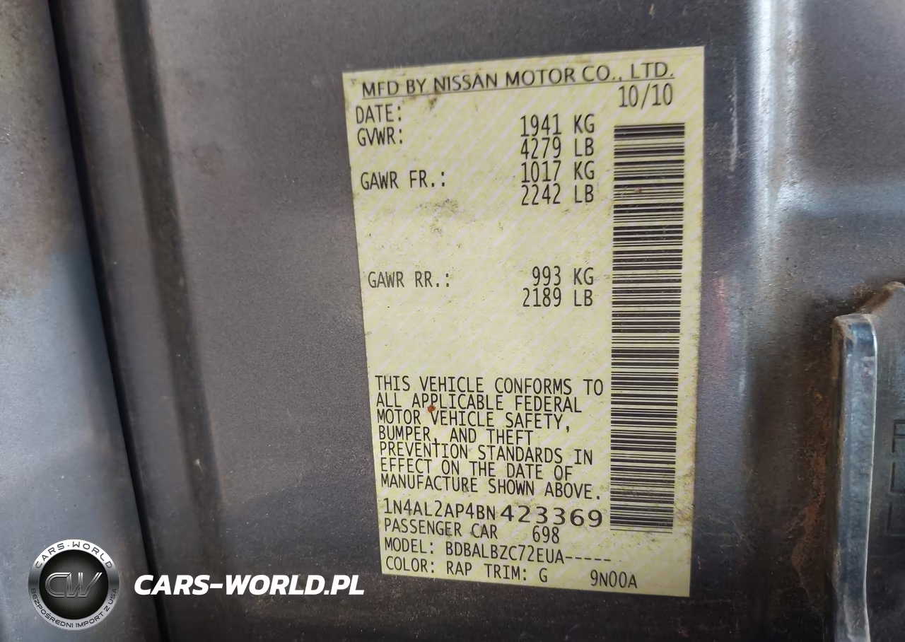 2011 Nissan Altima 2.5 S VIN:1N4AL2AP4BN423369 - 9