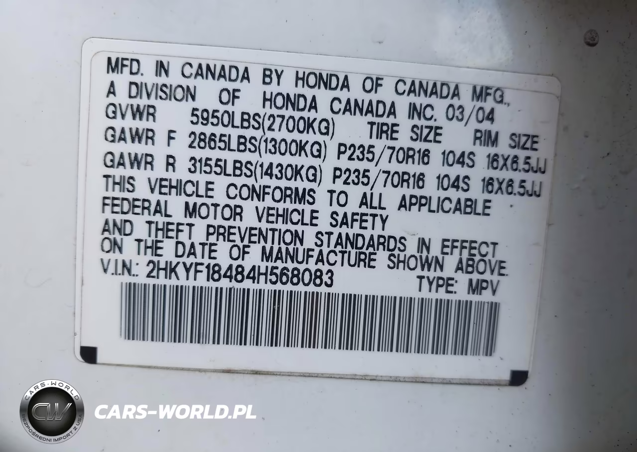 2004 Honda Pilot VIN:2HKYF18484H568083 - 9