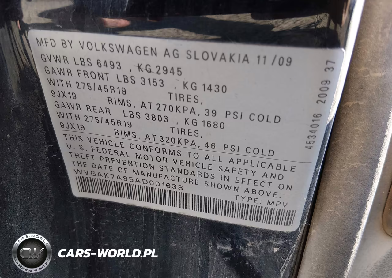 2010 Volkswagen Touareg V6 Tdi VIN:WVGAK7A95AD001638 - 9