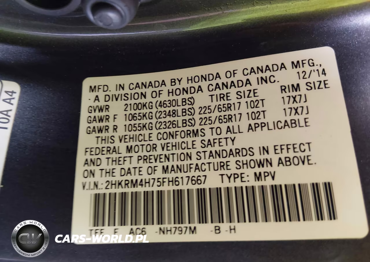 2015 Honda Cr-V Ex-L VIN:2HKRM4H75FH617667 - 9