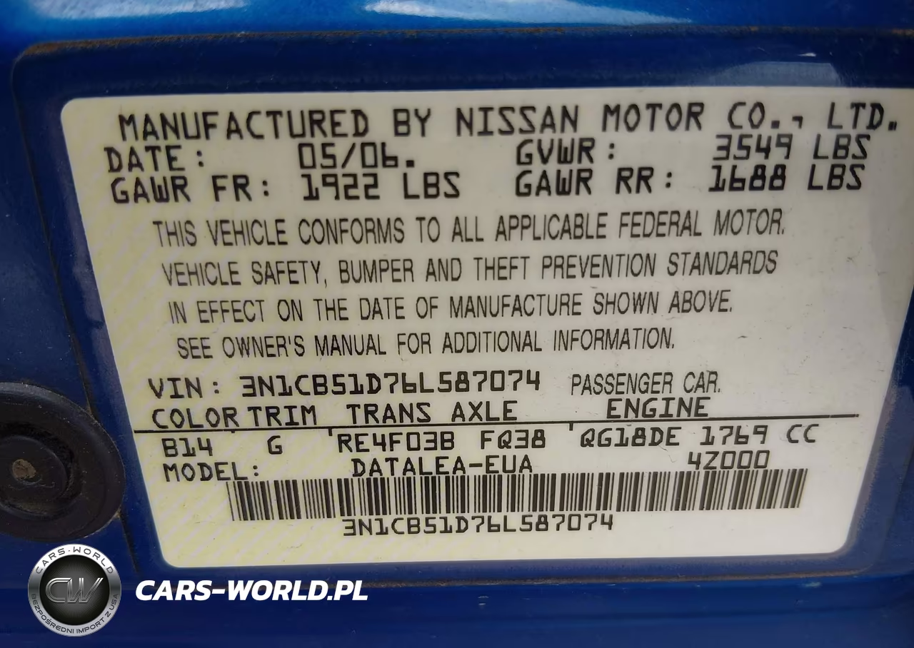2006 Nissan Sentra 1.8S VIN:3N1CB51D76L587074 - 9